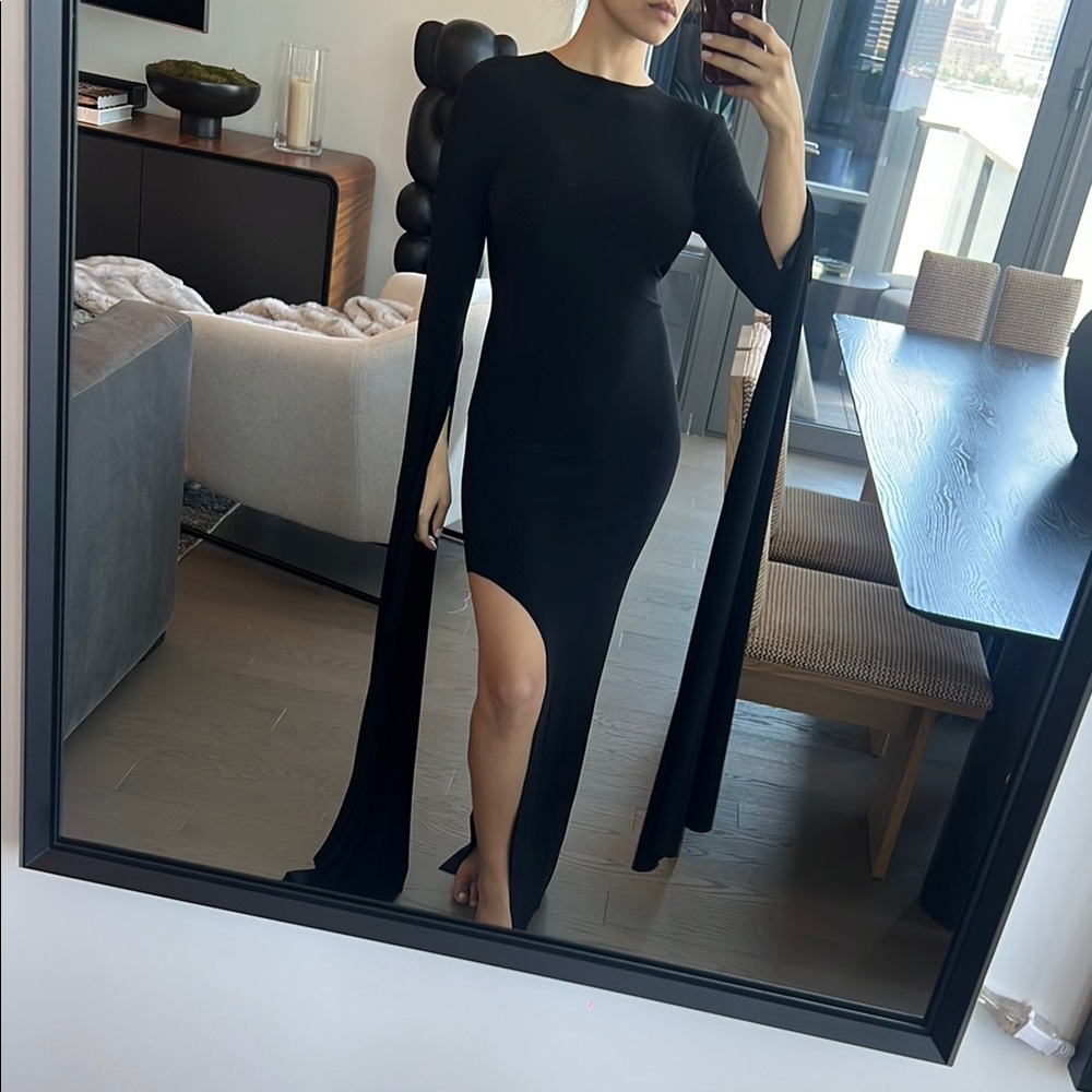 Norma Kamali Black Bell Sleeve Bodycon Maxi Dress